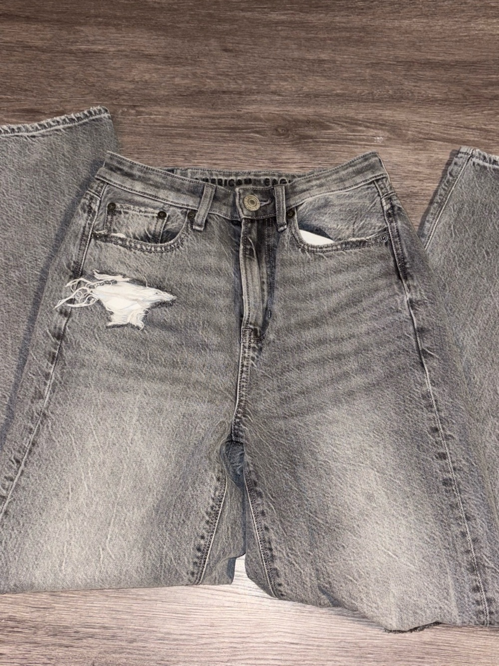 American Eagle Gray Distressed High Rise Jeans